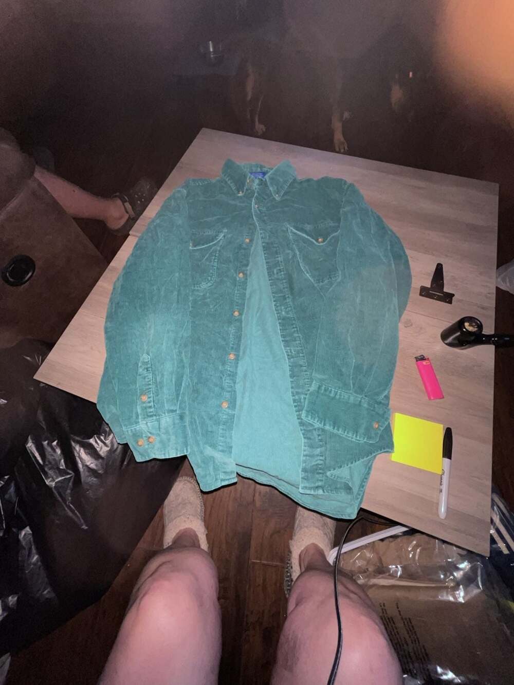 Prides Landing Corduroy Button-Down Shirt Size M Green 100% Cotton